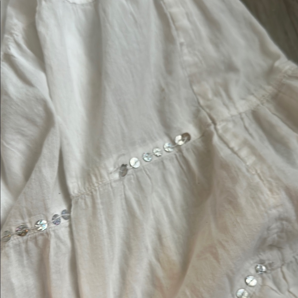Vintage y2k Costal Cowgirl Boho sequin Cotton Gauzy White Tiered Maxi Skirt - Picture 5 of 10